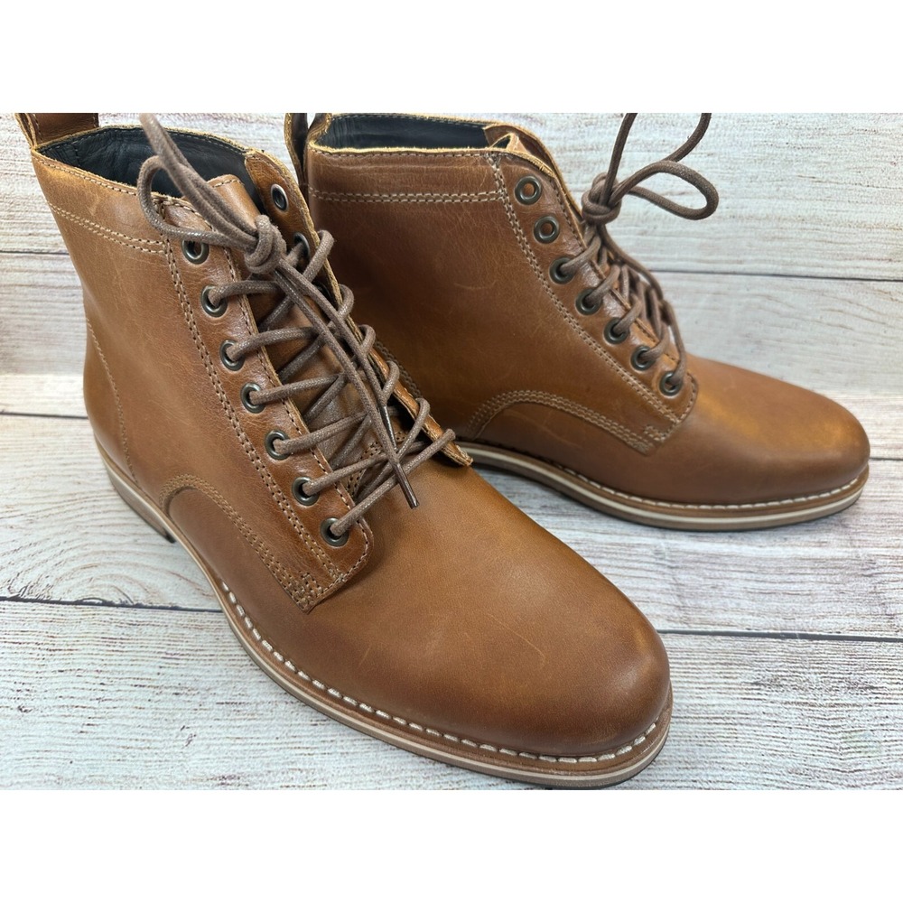 Helm Zind Ankle Boots Mens Size 7EE Brown Leather Plain Toe Lace Up *NEVER WORN*